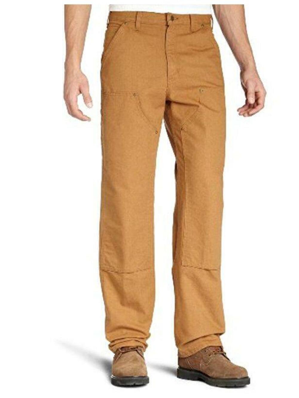 New Carhartt Double Front Washed Duck Work Dungaree Pants Brown 46x30 Loose Fit